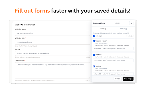 Uberlist Form Autofill :: Auto-fill business directory listing forms from your Uberlist knowledge base and submission queue.