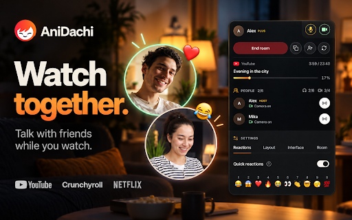 AniDachi: Watch Together, Synced Watch Party :: Ambient watch-party overlay for watching online video together.