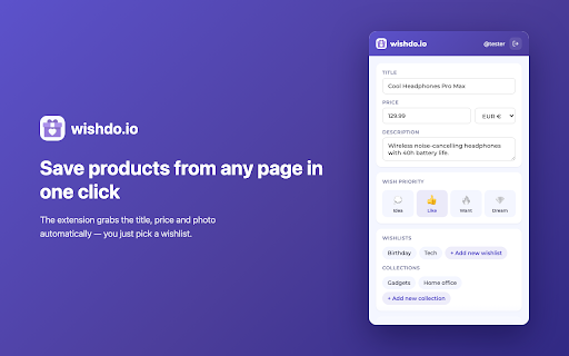 wishdo.io — Save to wishlist :: Save products from any page to your wishdo.io wishlists and collections.