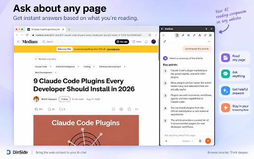 DinSide :: Bring browser context into ChatGPT, Gemini, Google AI Mode, Claude, and more—without copy-paste.