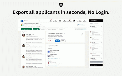 LinkedIn Job Applicants Exporter – Local, No Login, CSV/Sheets :: Bulk export LinkedIn job applicants to Joinus.team, Google Sheets, or CSV with automated data extraction