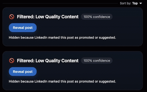 LinkedIn Content Filter :: AI-powered filter that automatically hides AI slop, spam, and unprofessional content from your LinkedIn feed