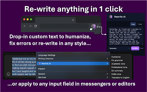 Rewrite AI :: Rewrite AI - smart AI humanizer extension that does a rephrase of a text in an AI to human format.