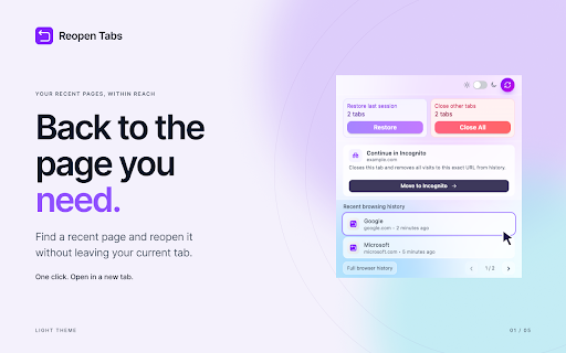 Reopen Closed Tabs - Browsing History & Tab Manager :: Reopen closed tabs, manage history, and move a tab to Incognito while clearing that page's history.