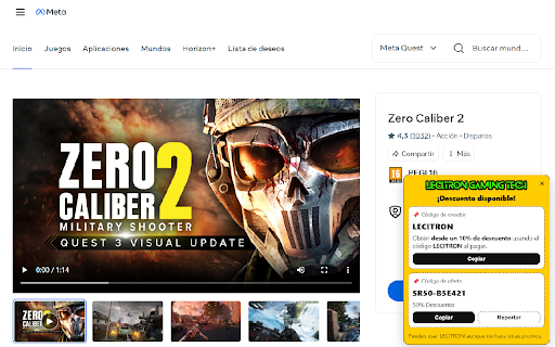 Códigos de Descuento Meta Quest y Redirección LecitronXR :: Ver y usar códigos de descuento de apps Meta VR y acceder al descuento de creador Lecitron VR en todas las apps.