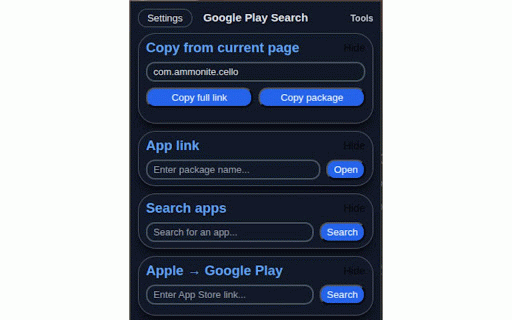 Google Play Search :: A Chrome extension for quickly searching apps on Google Play.