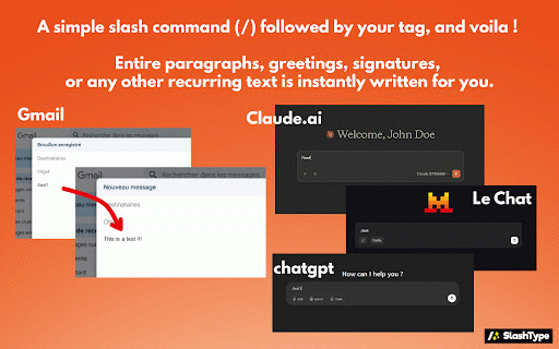 SlashType :: Type your recurring texts in an instant with SlashType. One command and you're done!