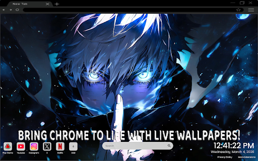 Gojo Blue Eyes (Jjk) Live Wallpaper :: Experience Gojo’s glowing blue eyes power from Jujutsu Kaisen in this stunning live wallpaper for Chrome new tab.