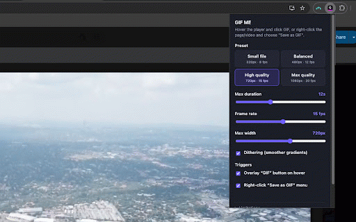GIF ME :: Save any on-page video as a GIF or WebP. Trim the clip, preview, copy to clipboard, or download straight away.