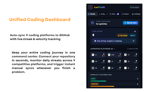 LeetToGit - Multi-Platform Coding to GitHub :: Automatically sync accepted coding solutions from competitive programming platforms directly to your personal GitHub repository.