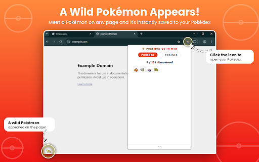 Pokémon GO in Web :: Unofficial fan-made game — the web is your Pokémon safari, where a wild Gen-1 Pokémon wanders the bottom of each page you visit.