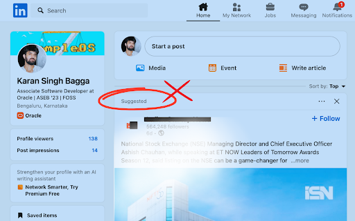 NoNoise LinkedIn :: NoNoise LinkedIn is a Free and Open Source extension that cleans up your LinkedIn feed by removing Suggested and Promoted posts.