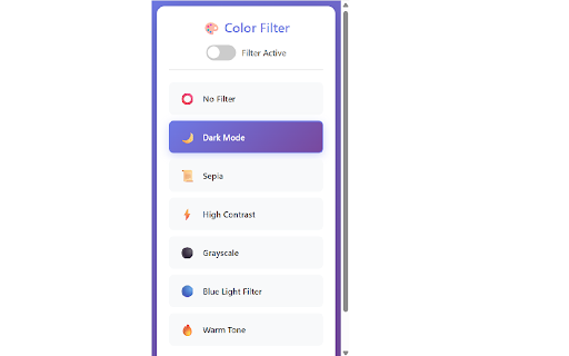 Page Color Filter :: Protect your eyes! Night mode, sepia, contrast and more color filters.
