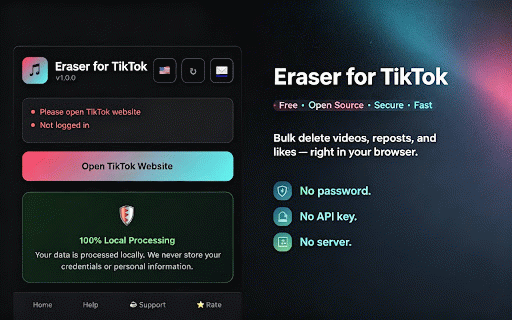 Eraser for TikTok :: Batch cleanup tool for TikTok