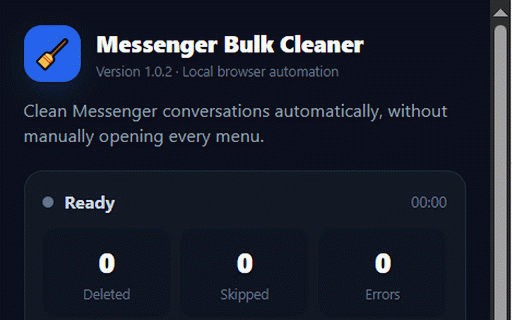 Messenger Bulk Cleaner :: Automatically delete Facebook Messenger conversations from the visible Messenger web interface.
