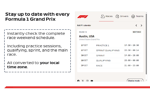 F1 - Schedule & Results :: All Formula 1 schedules, results, and standings, automatically in your local time.