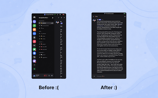 Discord Mini Mode :: Toggle Mini Mode to strip Discord down to just the chat — hide sidebars, toolbars, GIFs, stickers, and more.