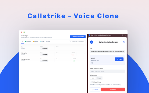 Call Strike - Voice Clone :: Record audio from any website, identify different speakers, and generate voice clones for Call Strike app.
