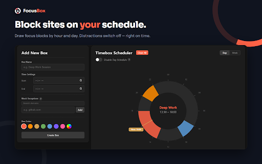 FocusBox: WebsiteBlock & TimeBoxing Planner :: 타임박싱 스케줄러와 웹사이트 차단 기능을 통해 집중력을 높여주는 도구입니다.