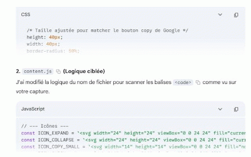Gemini Code Collapser :: Réduit automatiquement les longs blocs de code sur Gemini avec un bouton pour les étendre.