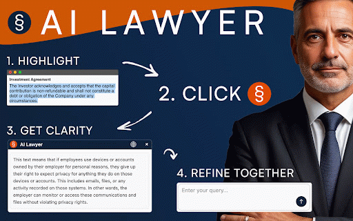 AI Lawyer :: Get AI Lawyer to explain, verify, or rewrite legal text in seconds. Highlight any website text and click for instant legal insights.