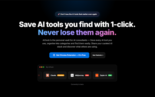 AIDock — Save AI Tools :: Save AI tools to your personal dashboard with one click. Organize, categorize, and discover AI tools easily.