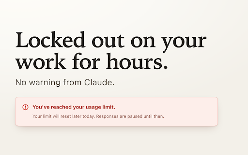 Usage Tracker for Claude - Limits & Quota :: Your real Claude limits in the toolbar, sidebar & chat box. Session, weekly & per-model quota with reset countdowns. No API key.