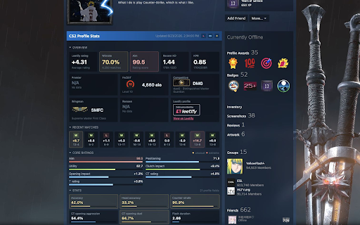 CS2 Profile Stats :: Adds concise CS2 stats powered by Leetify to Steam profile pages.