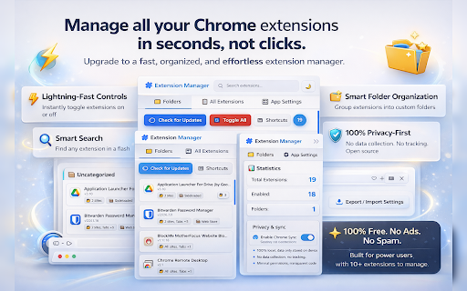 Extension Manager – Organize & Control :: Stop juggling browser extensions. Enable, disable & organize with folders and profiles — the all-in-one Chrome extension manager.