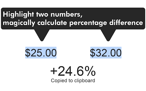 Percentage Change Calculator :: Highlight two numbers, magically calculate percentage difference.