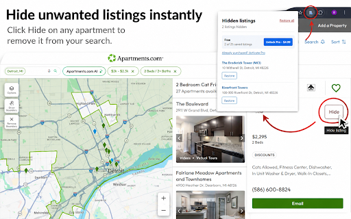 Apartments Listing Hider :: Hide Apartments.com listings from search results and restore them when needed.