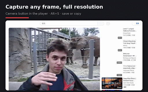 Screenshot for YouTube — Video Frame Capture :: Capture any YouTube frame in one click: save as PNG/JPEG or copy to clipboard, full playback resolution. Works on Shorts too.