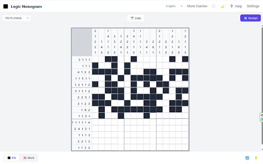Infinite Nonogram & Daily Puzzles :: Master infinite Nonogram puzzles! Daily challenges, smart hints & dark mode. Pure logic, no guessing.