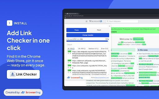 Browserling Link Checker – Page Link Auditor :: Collect links on a webpage and check their HTTP statuses. Monitor, filter, and export results directly in your browser.