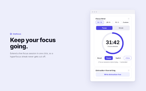 OneFocus :: One calm toolbar for focus: a timer, tab and window limits, feed and ad blocking, and distraction-free reading.