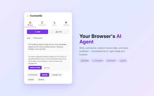 ContextIQ — Browser AI Agent :: Domain-aware, multi-agent browser intelligence assistant with multi-provider AI support (Groq, OpenAI, Anthropic, Gemini).