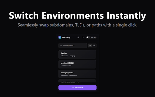 SiteSwap :: Instantly switch between different environments (Staging, Local, Prod) for the current website.
