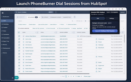 PhoneBurner Dial Session Companion :: Launch PhoneBurner dial sessions from CRM lists and follow calls in real time. Supports HubSpot, Close, Apollo, Salesforce & more.