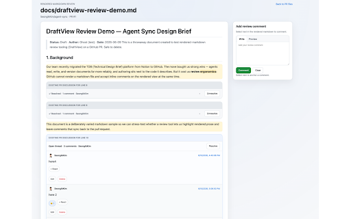 GitHub MD Review :: Review rendered markdown in GitHub PRs and route comments back to the PR.
