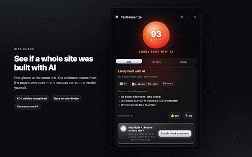 TextHumanize — AI Text Humanizer :: 100% offline text naturalizer: humanize AI-style writing, check AI probability, strip hidden watermarks — on any page. 25 languages.