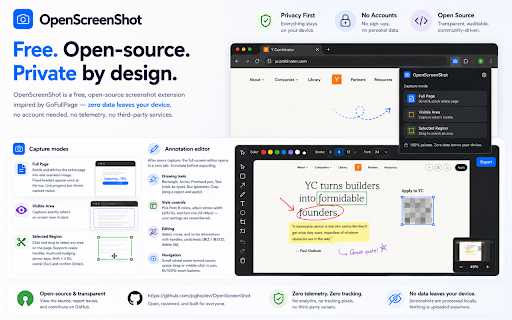 OpenScreenShot - Full Page Screenshot :: Open-source screenshot tool — full-page, region, and visible-area capture with annotation and PDF export.