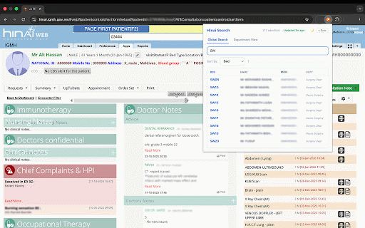 Hinai Search :: Index and search patients from all 34 departments instantly. Requires access to Hinai hospital system.