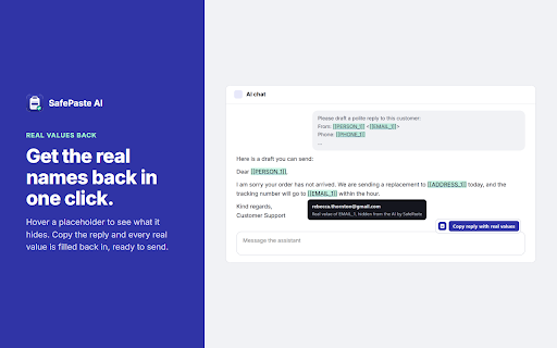 SafePaste AI :: Locally redacts sensitive data before pasted text reaches supported AI chat websites.