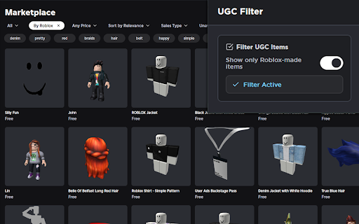 Roblox UGC Filter :: Automatically filter user-generated content (UGC) from the Roblox Catalog / Marketplace using Roblox's own filtering system!