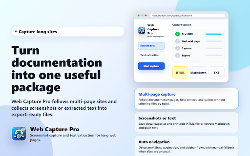 Web Capture Pro - Multi-Page Screenshot & Text Extractor :: Capture entire documentation sites with screenshots or text extraction