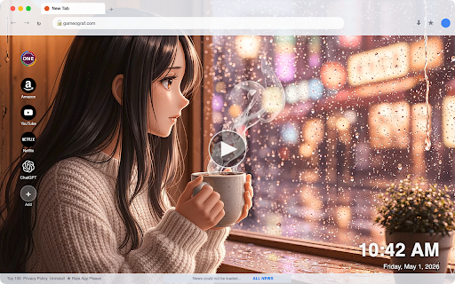 Anime Girl in the Rain Cafe Window Live Wallpaper :: Transform your new tab with a serene anime girl enjoying rain from a cozy cafe window through stunning HD live wallpaper.
