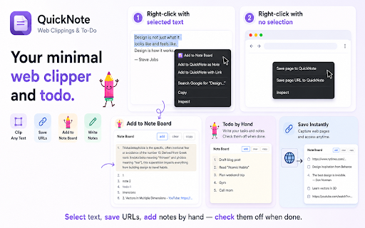 Note Board :: Your minimal web clipper and todo. Select text, save URLs, add notes by hand — check them off when done.