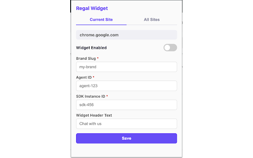 Regal Widget Injector :: Inject the Regal chat widget on any webpage with per-site configuration