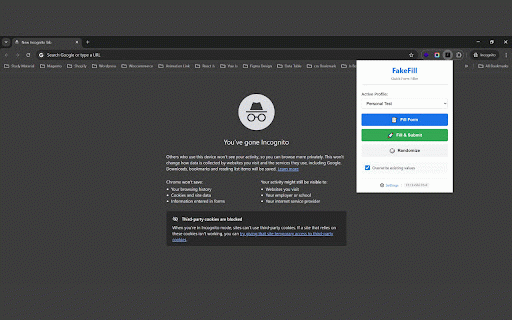 FakeFill :: Quickly fill HTML forms with realistic dummy data for testing purposes. Local-only, privacy-first form filler.