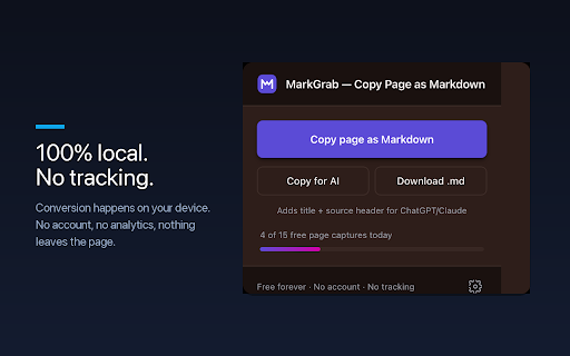 MarkGrab — Copy Page as Markdown :: Copy any page or selection as clean GitHub-flavored Markdown in one click, with an AI-ready paste mode for ChatGPT and Claude.